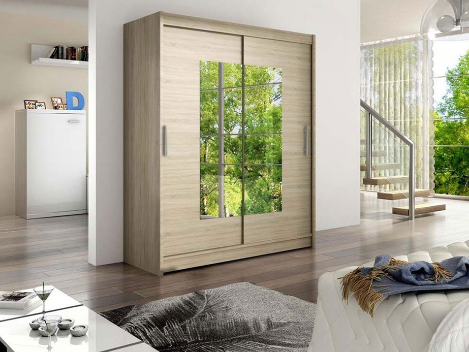 Gardróbszekrény Atlanta 104, Sonoma tölgy, 200x150x58cm, Szekrényajtók: Tolóajtók