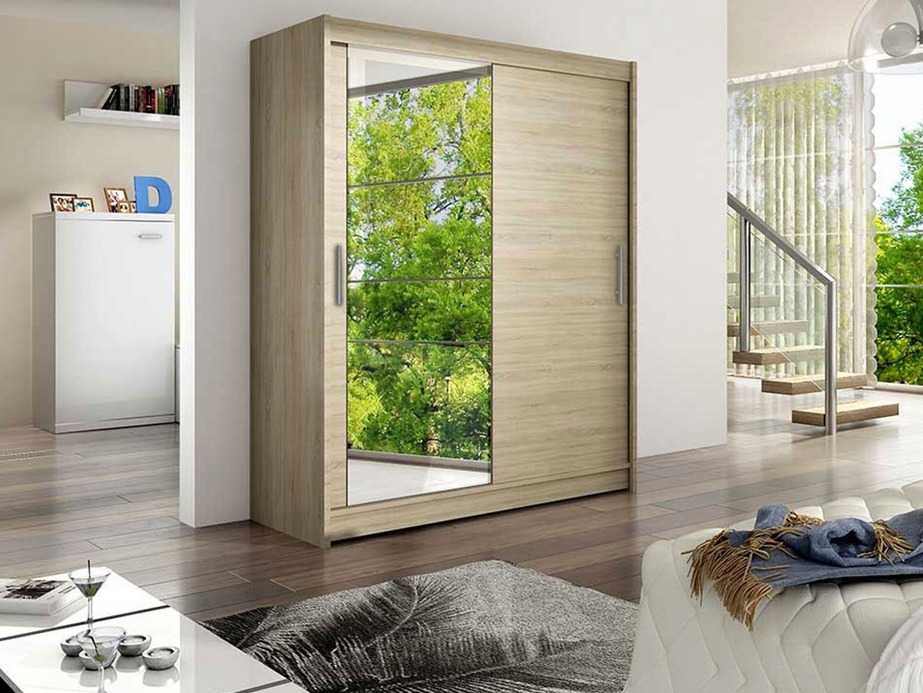 Gardróbszekrény Atlanta 112, Sonoma tölgy, 200x150x58cm, Szekrényajtók: Tolóajtók