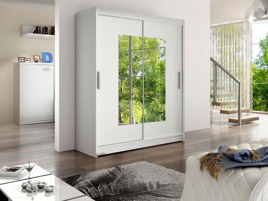 Gardróbszekrény Atlanta 104, Fehér, 200x150x58cm, Szekrényajtók: Tolóajtók