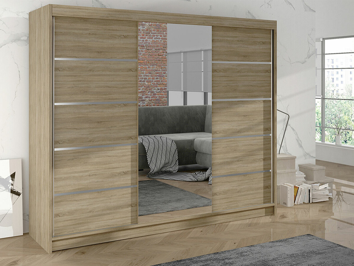 Gardróbszekrény Atlanta 162, Sonoma tölgy, 215x200x58cm, Szekrényajtók: Tolóajtók