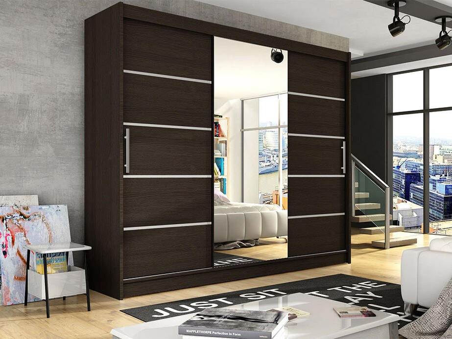 Gardróbszekrény Atlanta 131, Sötét tölgy, 215x250x58cm, Szekrényajtók: Tolóajtók