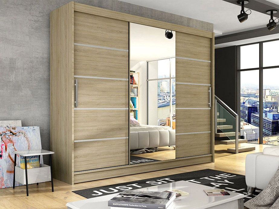 Gardróbszekrény Atlanta 131, Sonoma tölgy, 215x250x58cm, Szekrényajtók: Tolóajtók