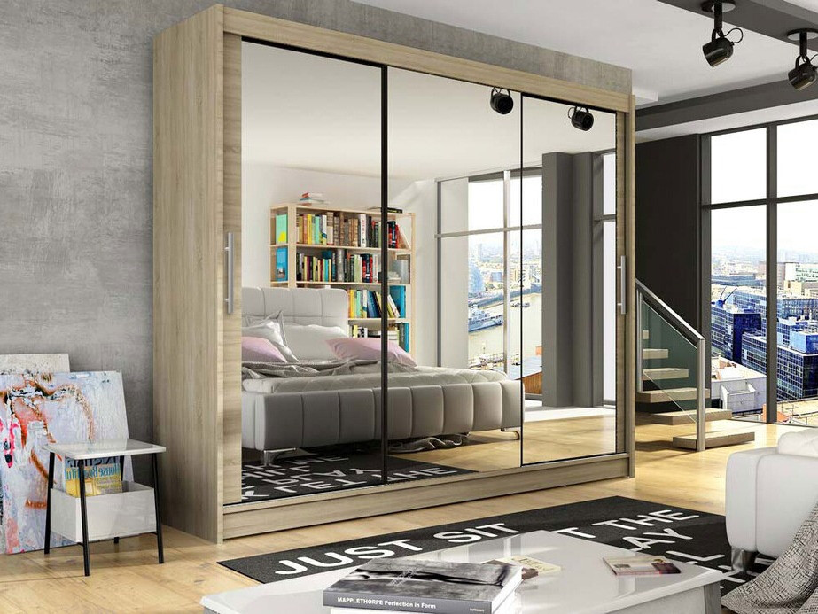 Gardróbszekrény Atlanta 119, Sonoma tölgy, 215x250x58cm, Szekrényajtók: Tolóajtók