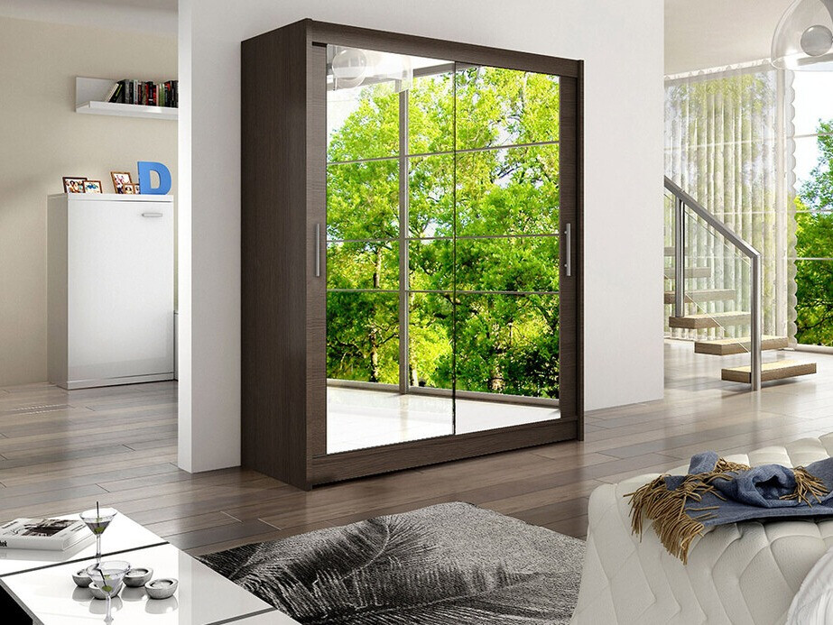 Gardróbszekrény Atlanta 127, Sötét tölgy, 200x150x58cm, Szekrényajtók: Tolóajtók