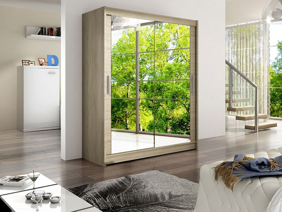 Gardróbszekrény Atlanta 127, Sonoma tölgy, 200x150x58cm, Szekrényajtók: Tolóajtók