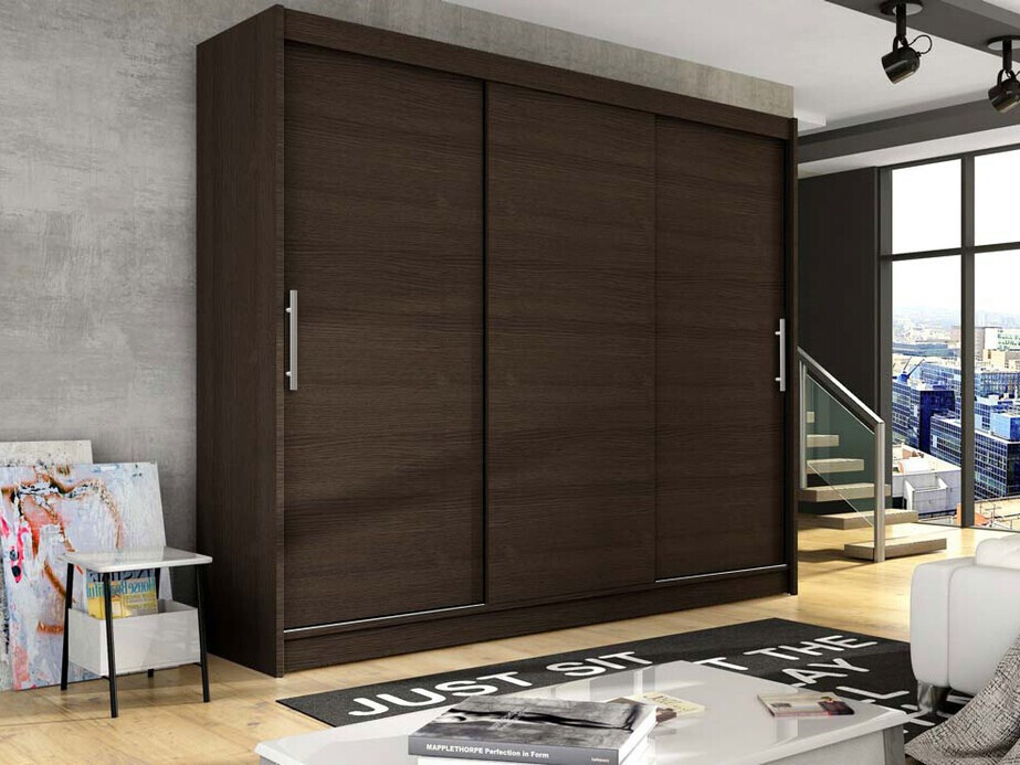 Gardróbszekrény Atlanta 118, Sötét tölgy, 215x250x58cm, Szekrényajtók: Tolóajtók