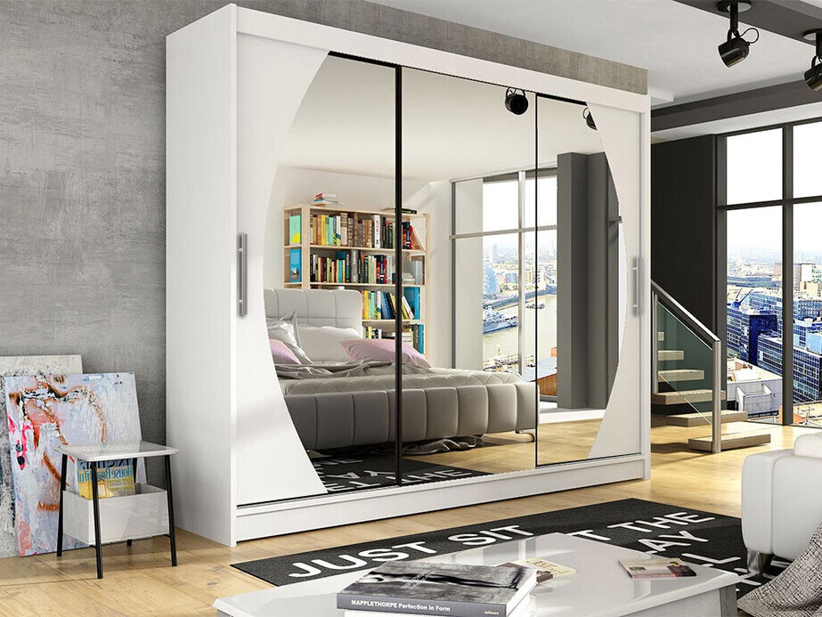 Gardróbszekrény Atlanta 130, Fehér, 215x250x58cm, Szekrényajtók: Tolóajtók