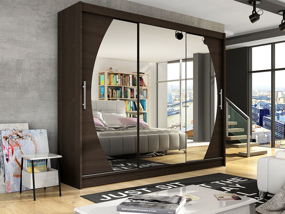 Gardróbszekrény Atlanta 130, Sötét tölgy, 215x250x58cm, Szekrényajtók: Tolóajtók