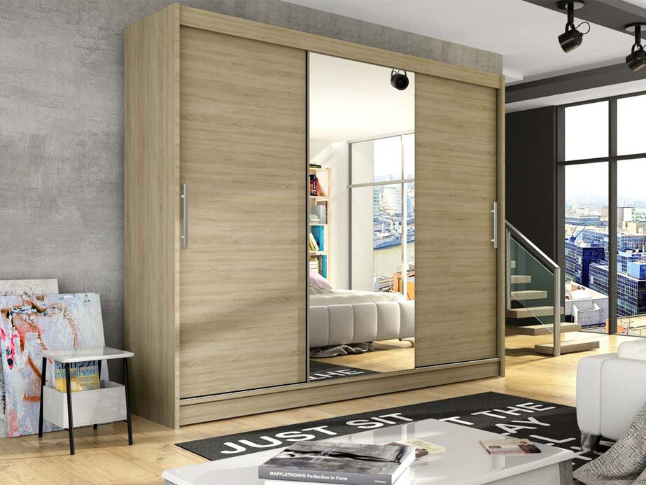 Gardróbszekrény Atlanta 122, Sonoma tölgy, 215x250x58cm, Szekrényajtók: Tolóajtók