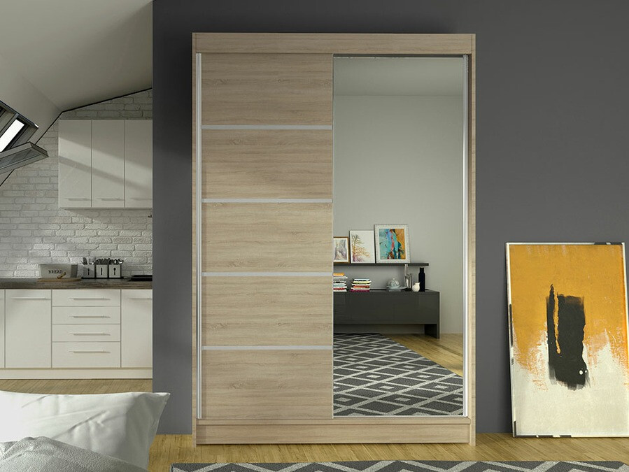 Gardróbszekrény Atlanta 149, Sonoma tölgy, 200x120x58cm, Szekrényajtók: Tolóajtók