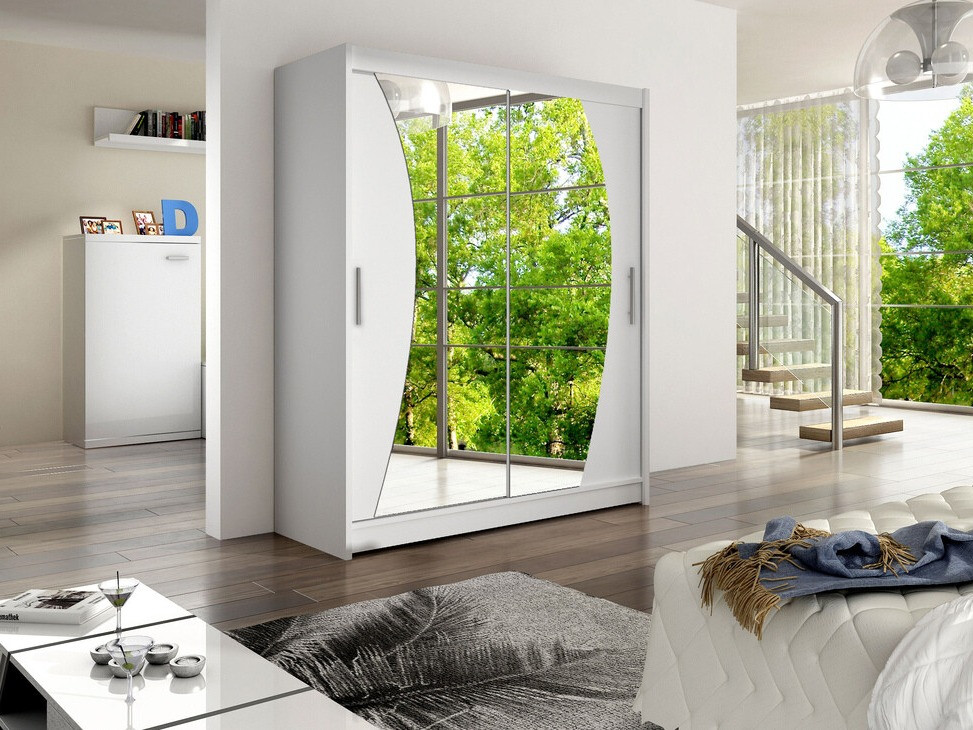 Gardróbszekrény Atlanta 110, Fehér, 200x150x58cm, Szekrényajtók: Tolóajtók