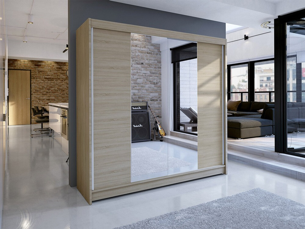 Gardróbszekrény Atlanta 138, Sonoma tölgy, 215x180x58cm, Szekrényajtók: Tolóajtók