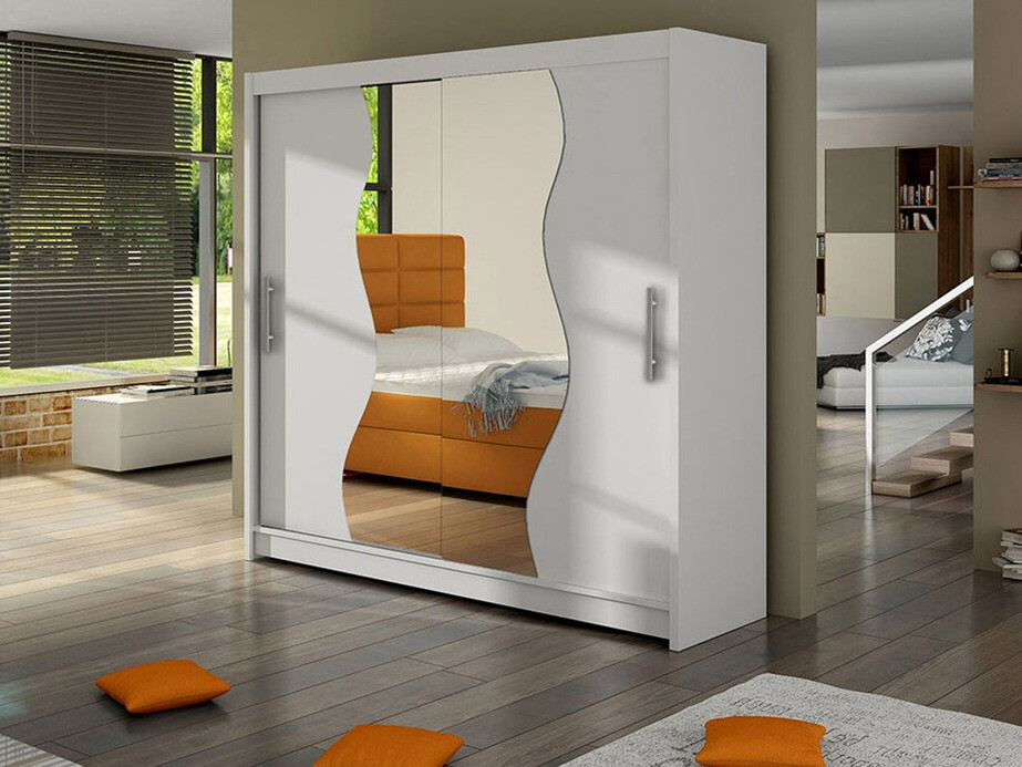 Gardróbszekrény Atlanta 126, Fehér, 215x180x58cm, Szekrényajtók: Tolóajtók