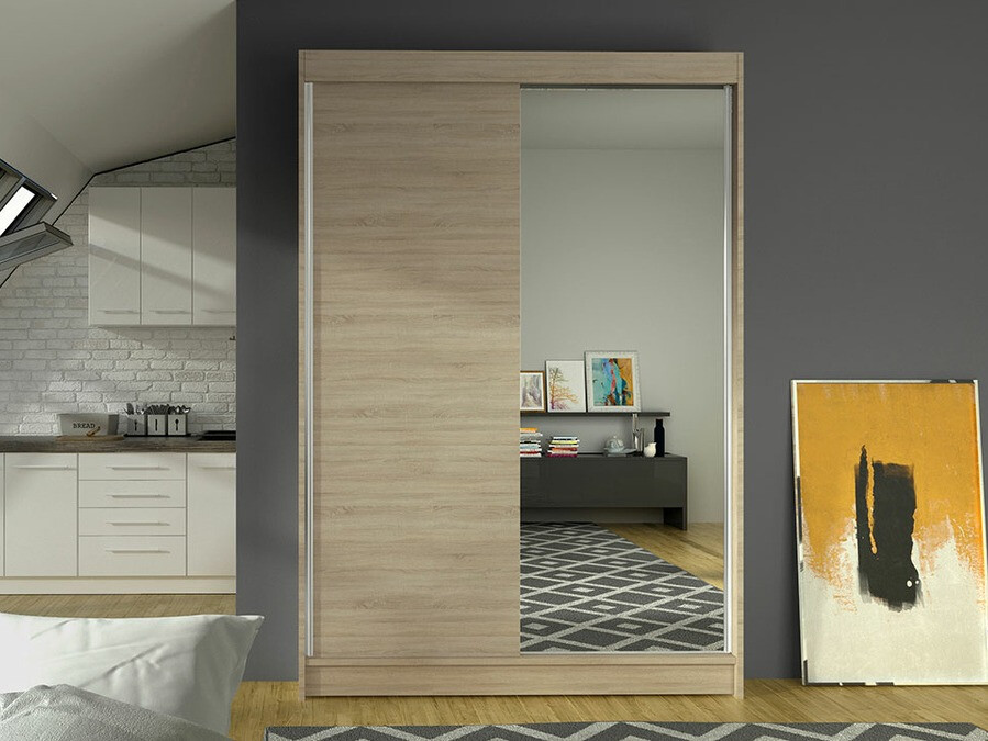 Gardróbszekrény Atlanta 147, Sonoma tölgy, 200x120x58cm, Szekrényajtók: Tolóajtók