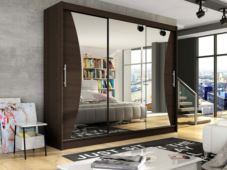 Gardróbszekrény Atlanta 120, Sötét tölgy, 215x250x58cm, Szekrényajtók: Tolóajtók