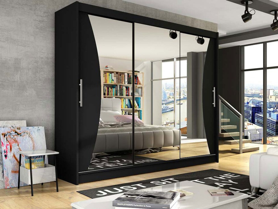 Gardróbszekrény Atlanta 120, Fekete, 215x250x58cm, Szekrényajtók: Tolóajtók