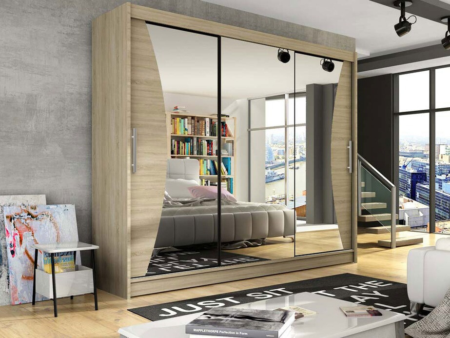 Gardróbszekrény Atlanta 120, Sonoma tölgy, 215x250x58cm, Szekrényajtók: Tolóajtók