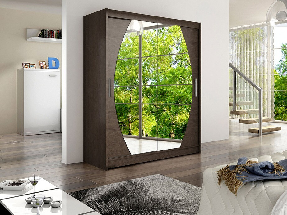 Gardróbszekrény Atlanta 121, Sötét tölgy, 200x150x58cm, Szekrényajtók: Tolóajtók