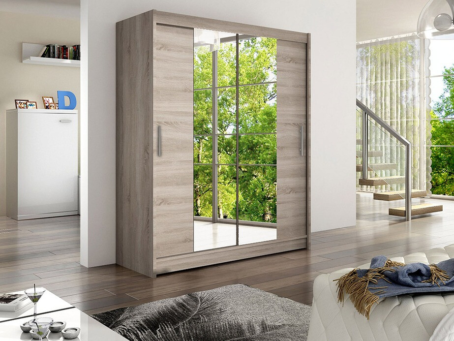 Gardróbszekrény Atlanta 132, Triufel tölgy, 200x150x58cm, Szekrényajtók: Tolóajtók