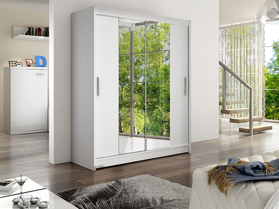 Gardróbszekrény Atlanta 132, Fehér, 200x150x58cm, Szekrényajtók: Tolóajtók