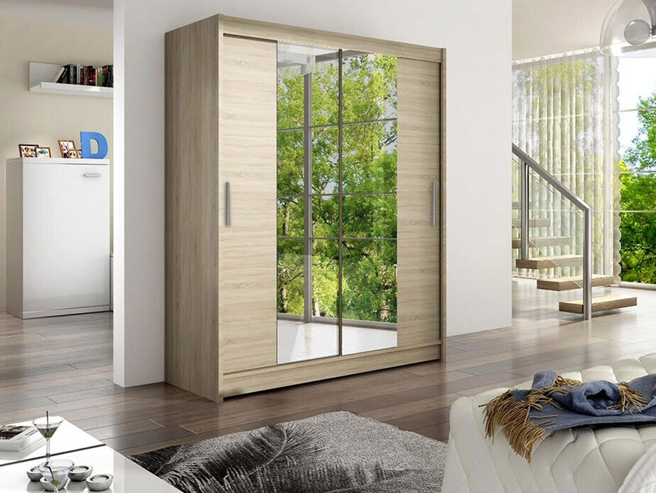 Gardróbszekrény Atlanta 132, Sonoma tölgy, 200x150x58cm, Szekrényajtók: Tolóajtók