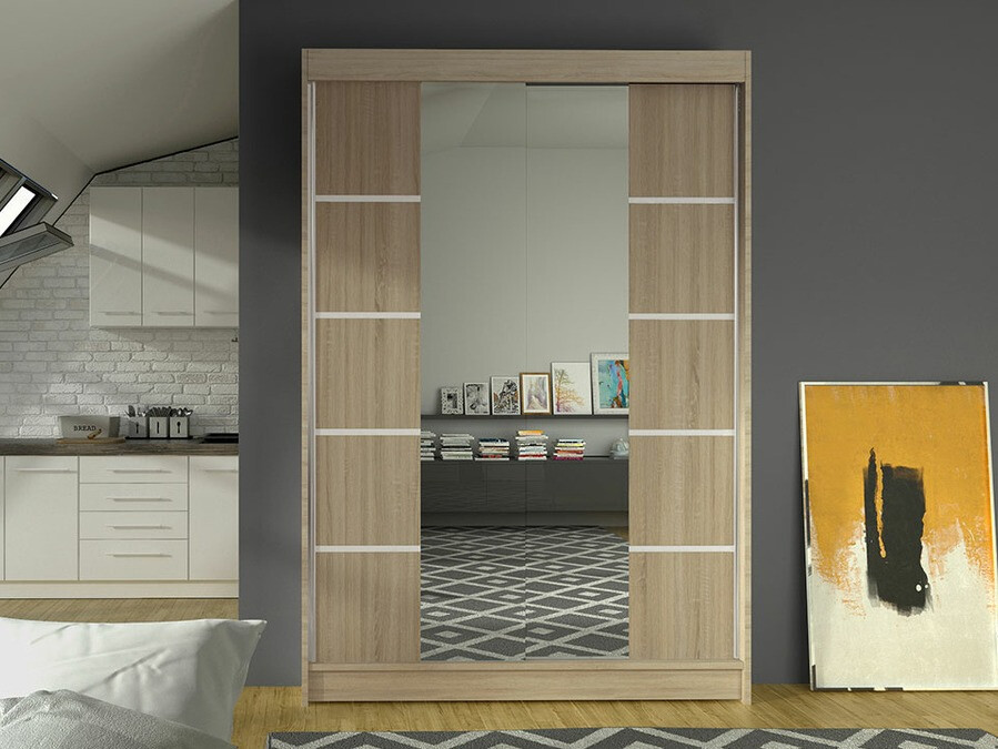 Gardróbszekrény Atlanta 151, Sonoma tölgy, 200x120x58cm, Szekrényajtók: Tolóajtók