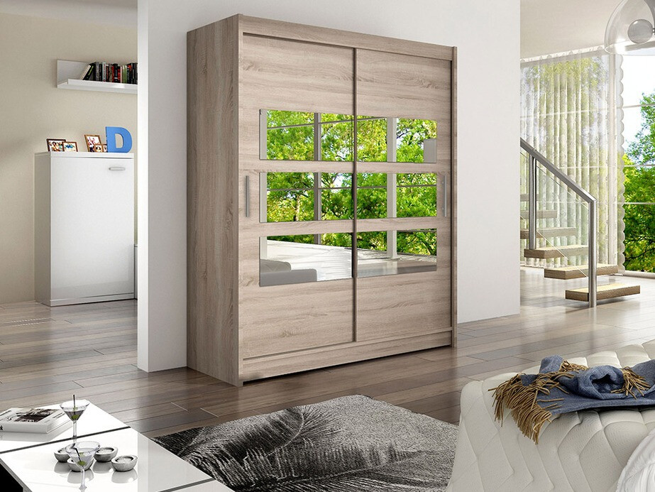 Gardróbszekrény Atlanta 158, Triufel tölgy, 200x150x58cm, Szekrényajtók: Tolóajtók