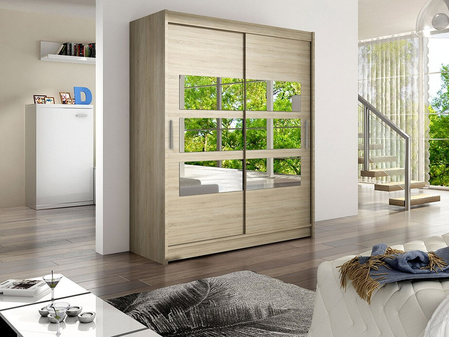 Gardróbszekrény Atlanta 158, Sonoma tölgy, 200x150x58cm, Szekrényajtók: Tolóajtók