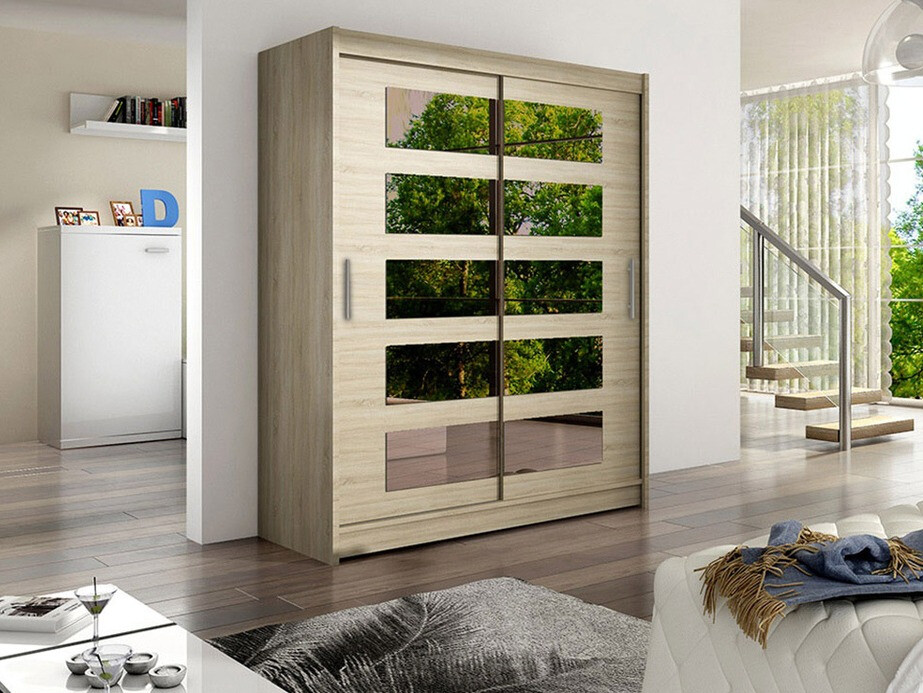 Gardróbszekrény Atlanta 114, Sonoma tölgy, 200x150x58cm, Szekrényajtók: Tolóajtók