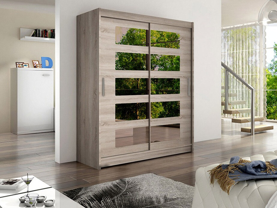 Gardróbszekrény Atlanta 114, Triufel tölgy, 200x150x58cm, Szekrényajtók: Tolóajtók