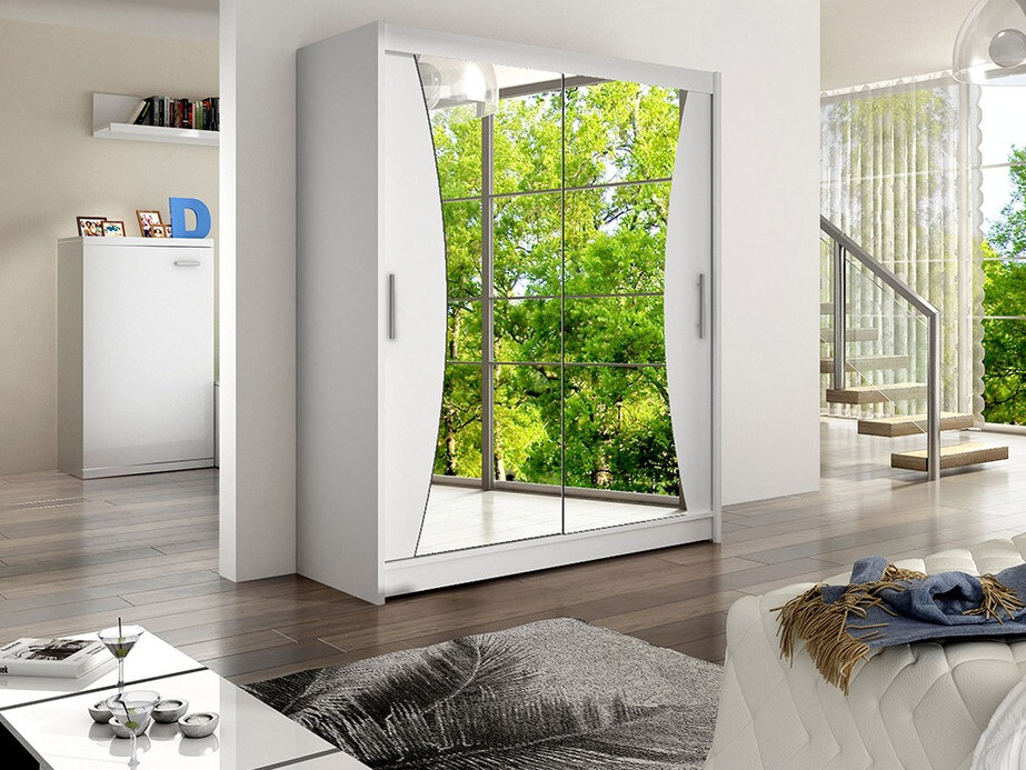 Gardróbszekrény Atlanta 116, Fehér, 200x150x58cm, Szekrényajtók: Tolóajtók