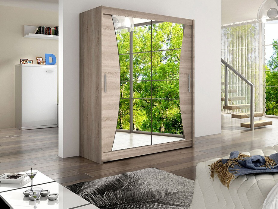 Gardróbszekrény Atlanta 116, Triufel tölgy, 200x150x58cm, Szekrényajtók: Tolóajtók