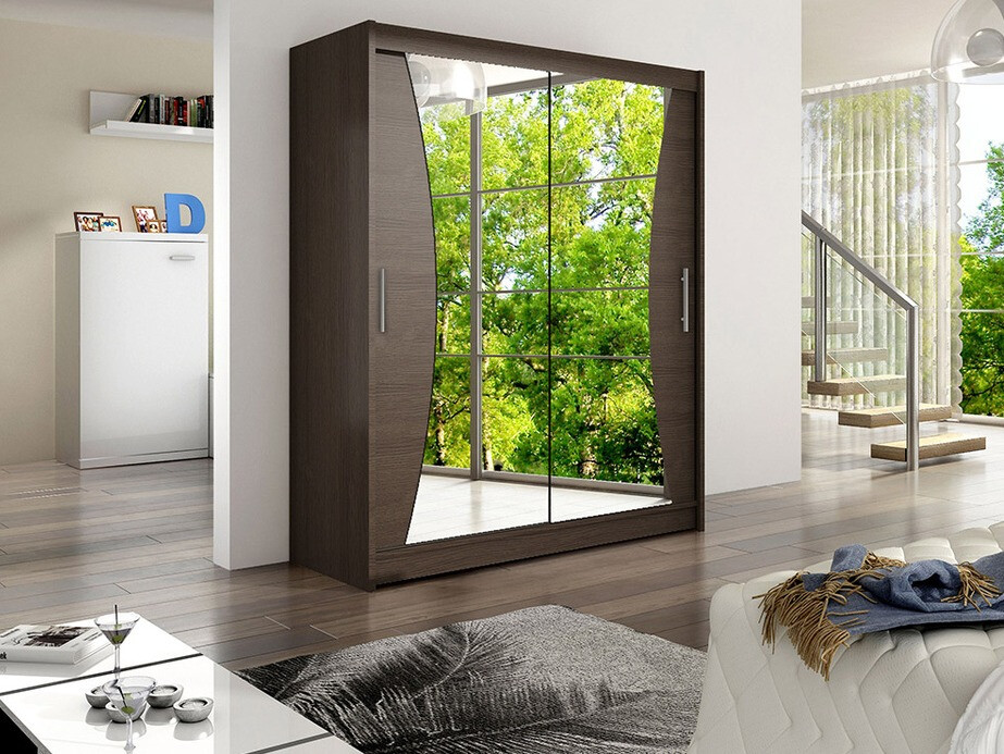 Gardróbszekrény Atlanta 116, Sötét tölgy, 200x150x58cm, Szekrényajtók: Tolóajtók