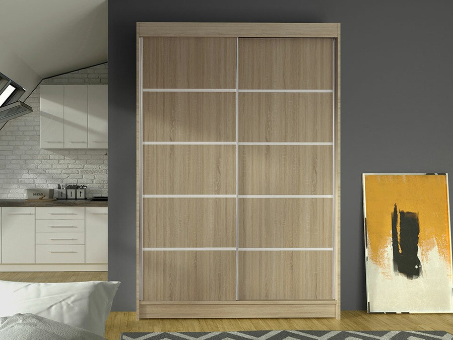 Gardróbszekrény Atlanta 150, Sonoma tölgy, 200x120x58cm, Szekrényajtók: Tolóajtók