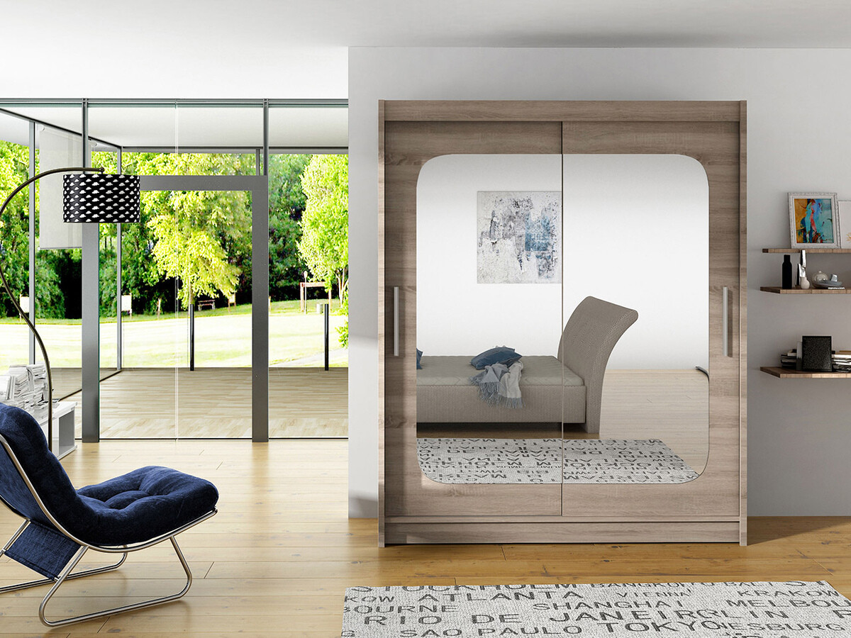 Gardróbszekrény Atlanta 135, Triufel tölgy, 200x150x58cm, Szekrényajtók: Tolóajtók