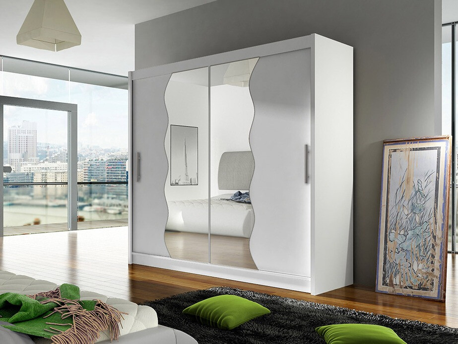 Gardróbszekrény Atlanta 125, Fehér, 215x180x57cm, Szekrényajtók: Tolóajtók