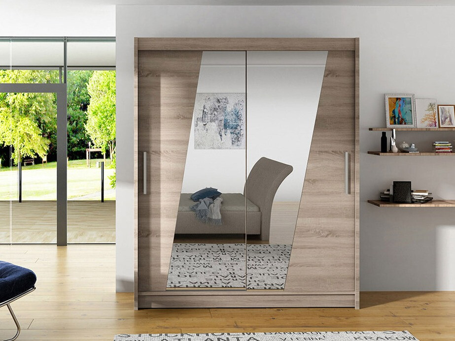 Gardróbszekrény Atlanta 155, Triufel tölgy, 200x150x58cm, Szekrényajtók: Tolóajtók