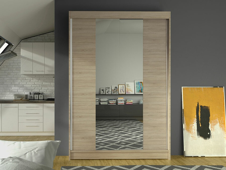 Gardróbszekrény Atlanta 148, Sonoma tölgy, 200x120x58cm, Szekrényajtók: Tolóajtók