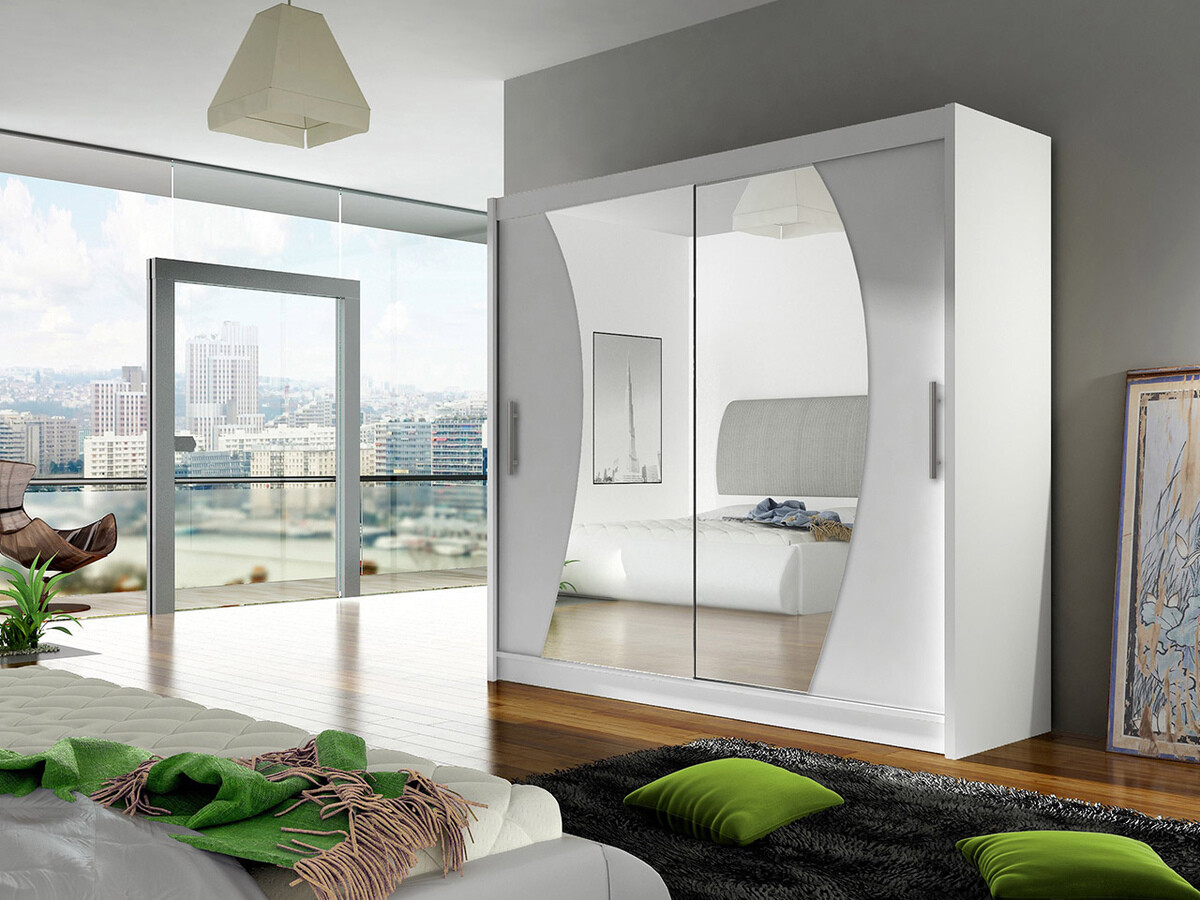 Gardróbszekrény Atlanta 115, Fehér, 215x180x58cm, Szekrényajtók: Tolóajtók