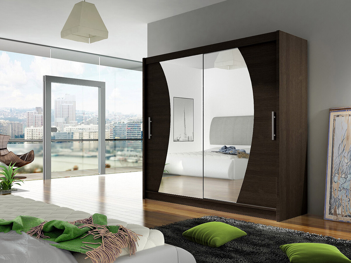 Gardróbszekrény Atlanta 115, Sötét tölgy, 215x180x58cm, Szekrényajtók: Tolóajtók