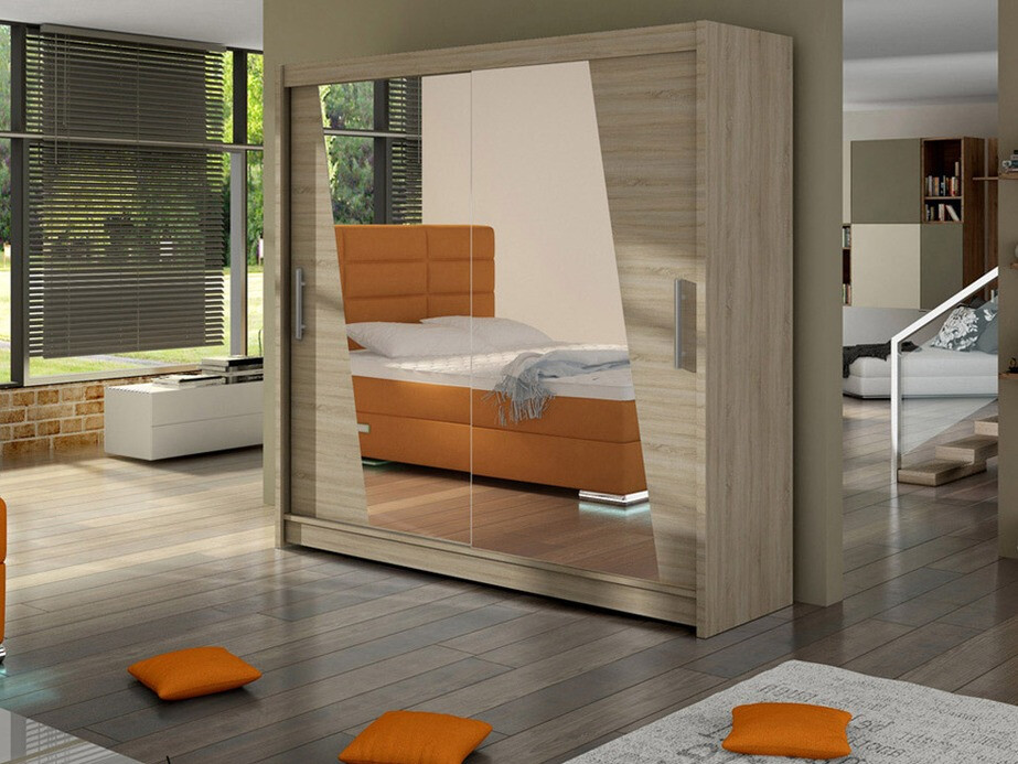 Gardróbszekrény Atlanta 144, Sonoma tölgy, 215x180x58cm, Szekrényajtók: Tolóajtók