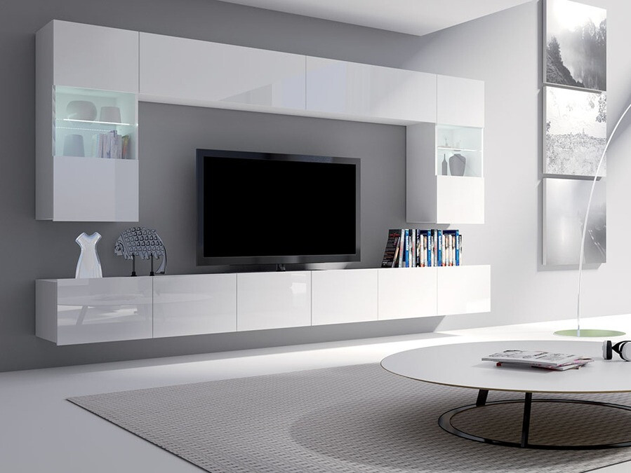 Nappali szett Providence B105, Fényes fehér, Fehér, 300x43cm, Lábak: Műanyag