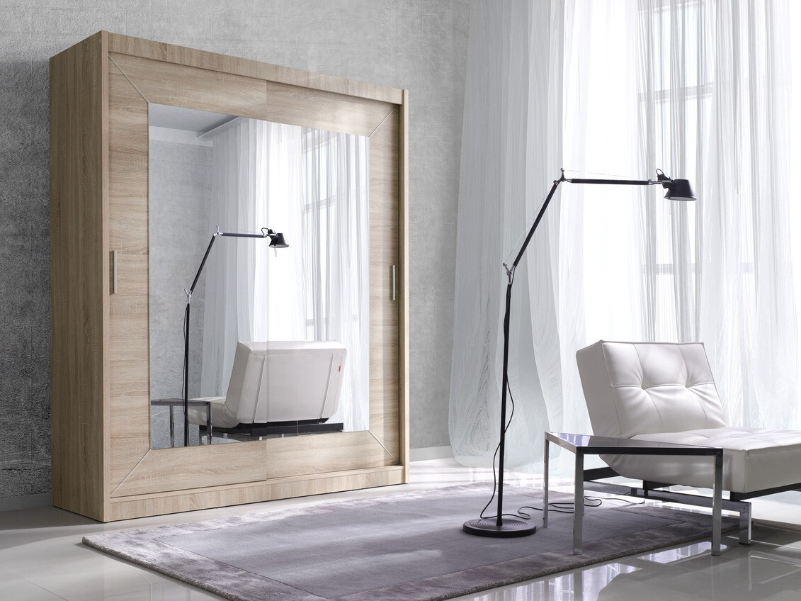 Gardróbszekrény Austin 101, Sonoma tölgy, 215x200x60cm, Szekrényajtók: Tolóajtók