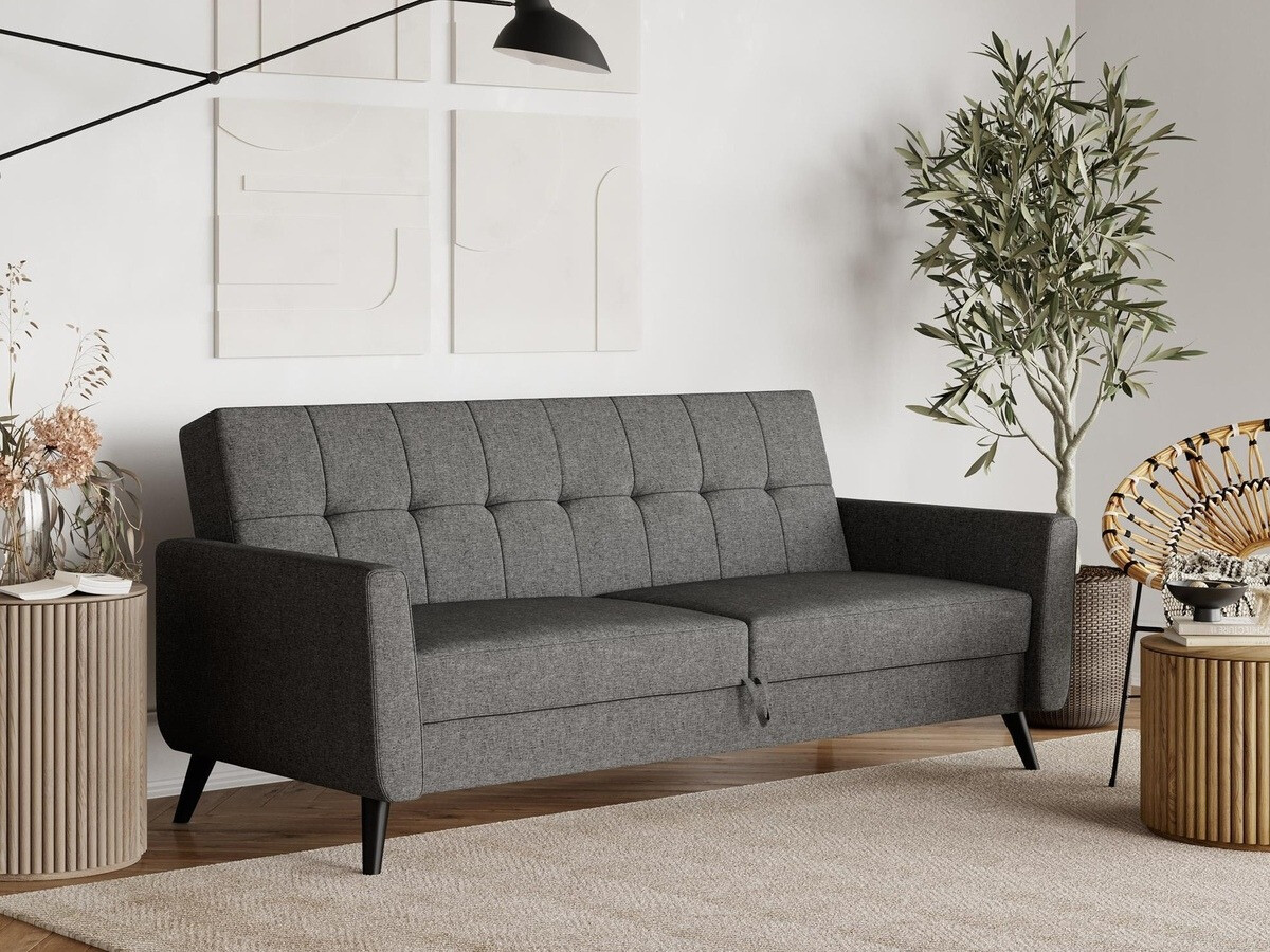 Kanapéágy Tulsa 132, Ágyneműtartó, Szürke, 82.6x205.7x85.1cm, Lábak: Fa