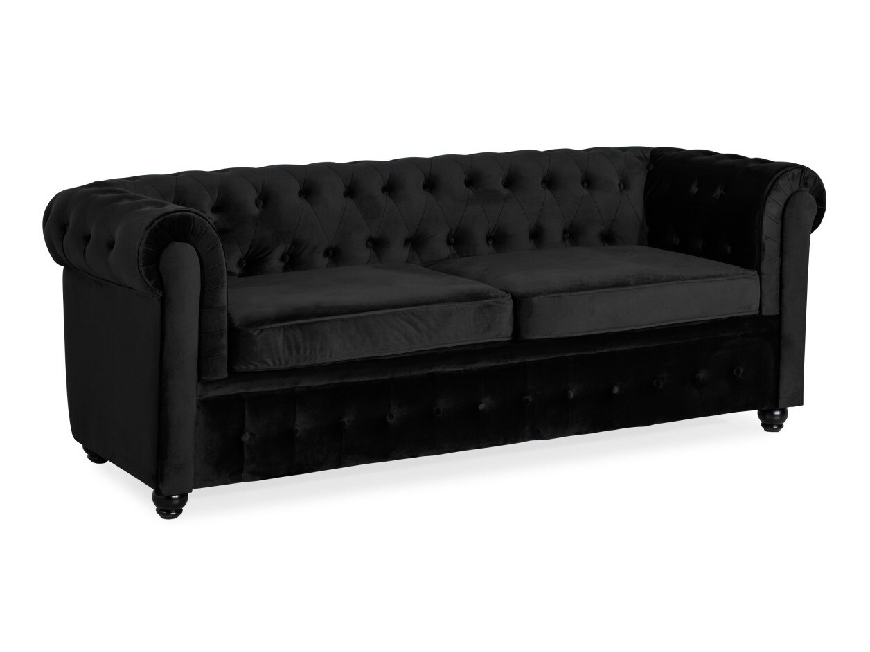 Chesterfield kanapé Manor House B113, Fekete, 78x215x87cm, Lábak: Fa