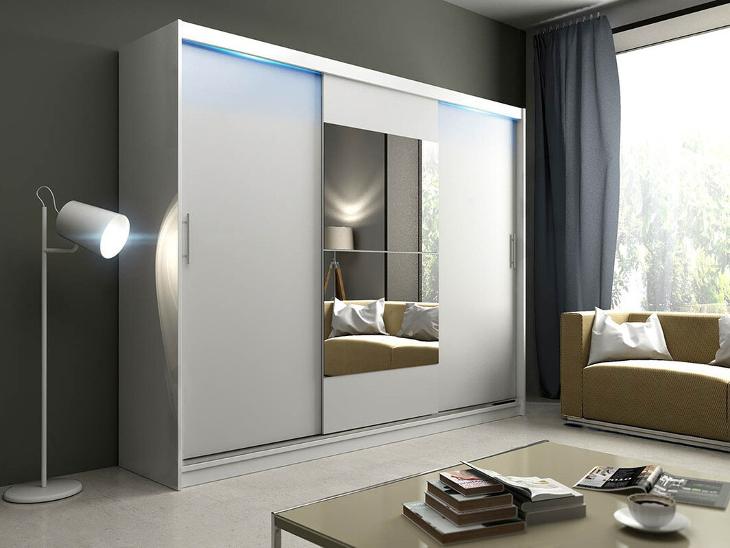 Szekrény Longview 100, Matt fehér, 218x250x61cm, Szekrényajtók: Tolóajtó