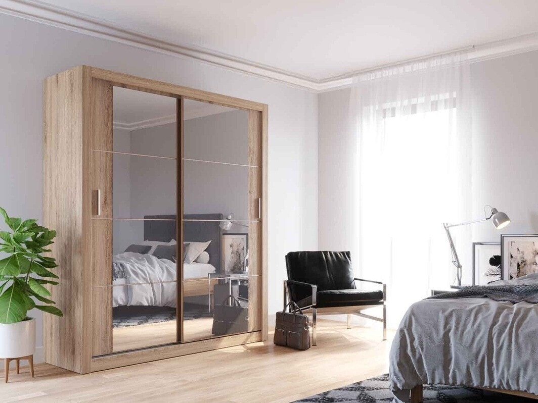 Gardróbszekrény Fresno 102, Világos tölgy, 215x180x60cm, Szekrényajtók: Tolóajtók