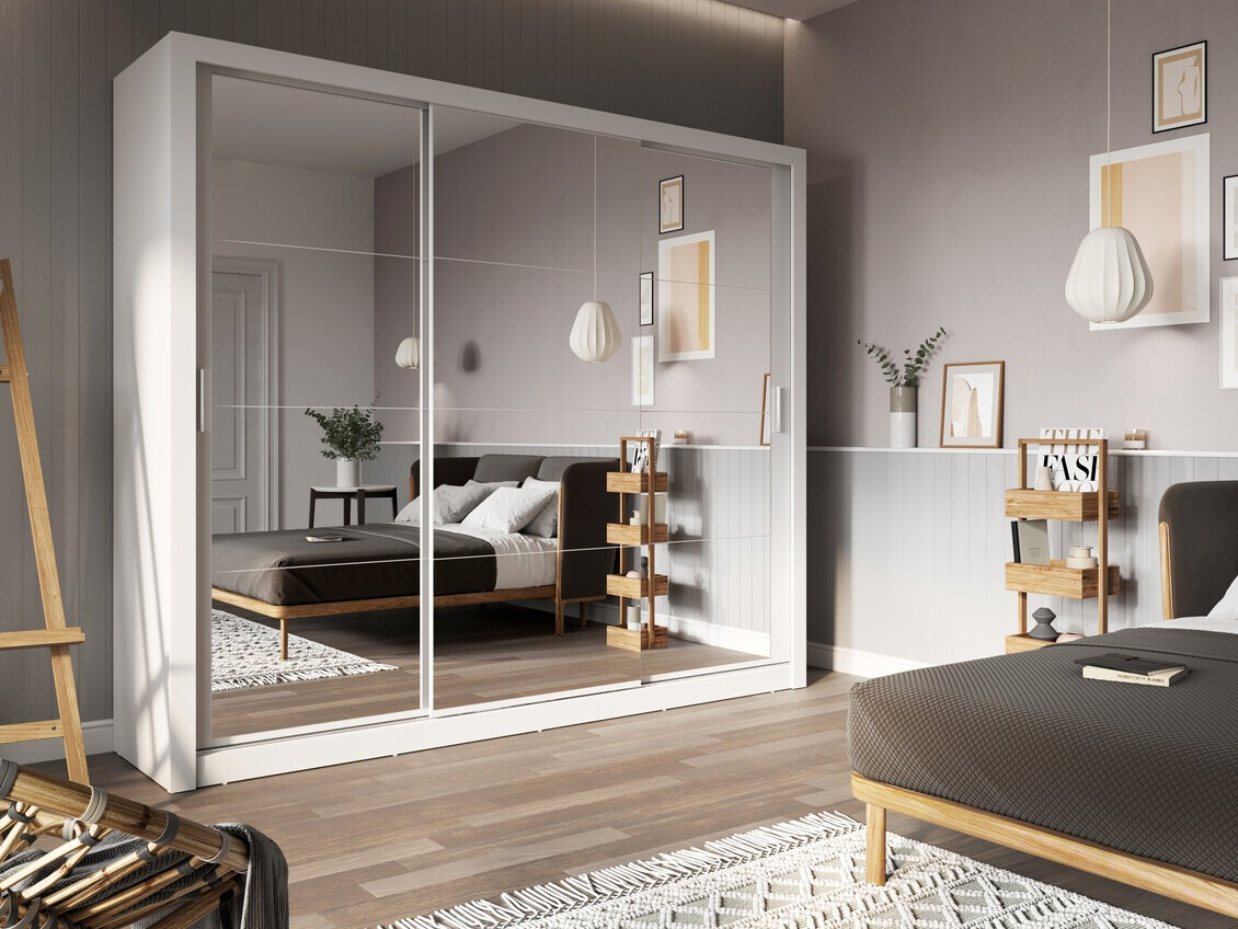 Gardróbszekrény Fresno T102, Fehér, 215x250x60cm, Szekrényajtók: Tolóajtók