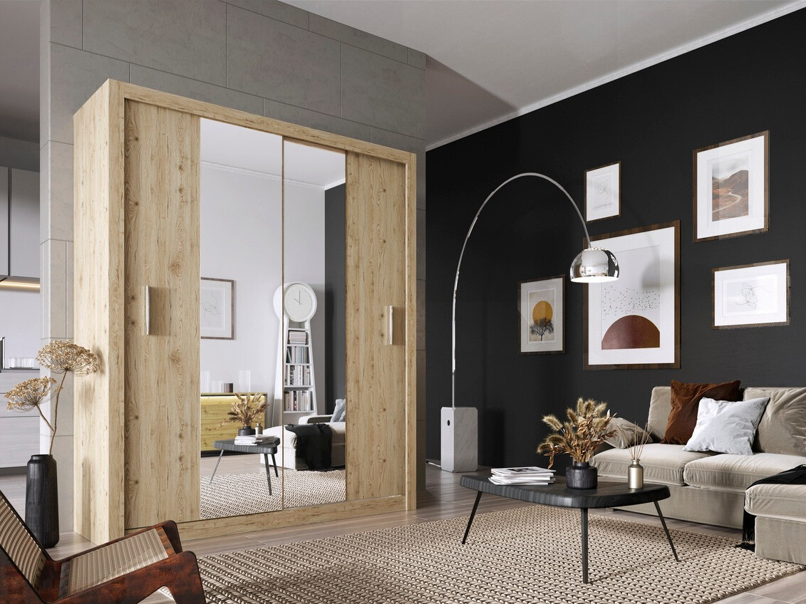 Gardróbszekrény Fresno T104, San remo tölgy, 215x180x60cm, Szekrényajtók: Tolóajtók