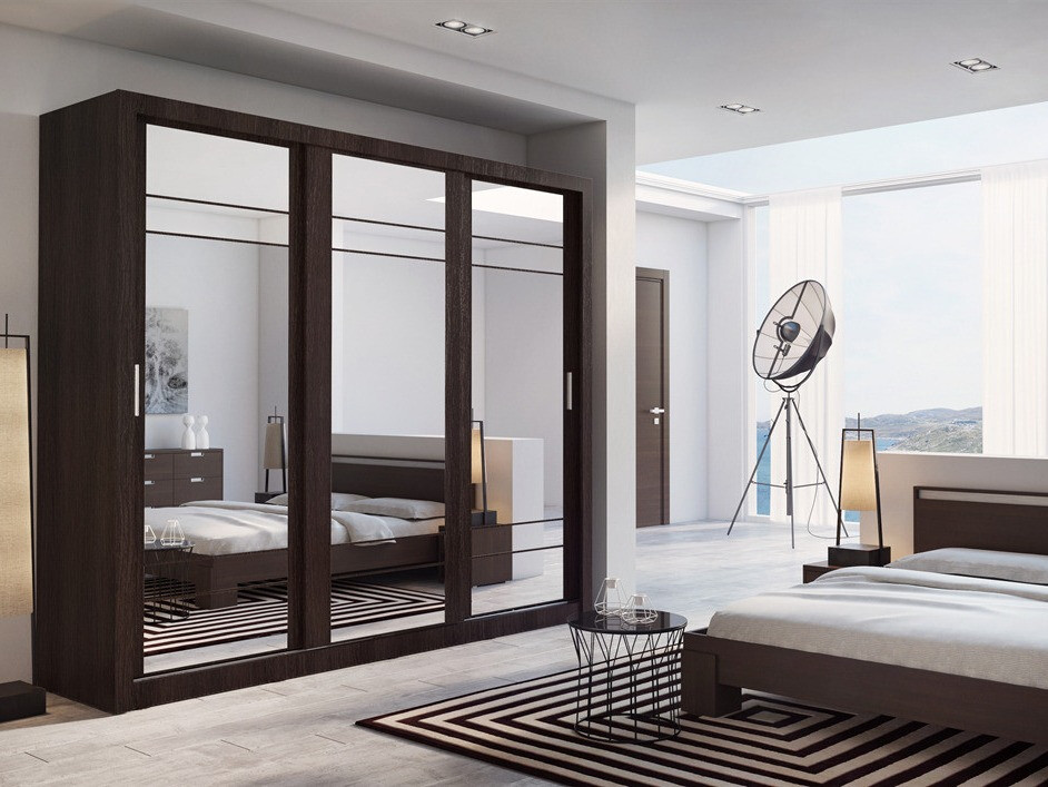 Gardróbszekrény Fresno 101, Wenge, 215x250x60cm, Szekrényajtók: Tolóajtó